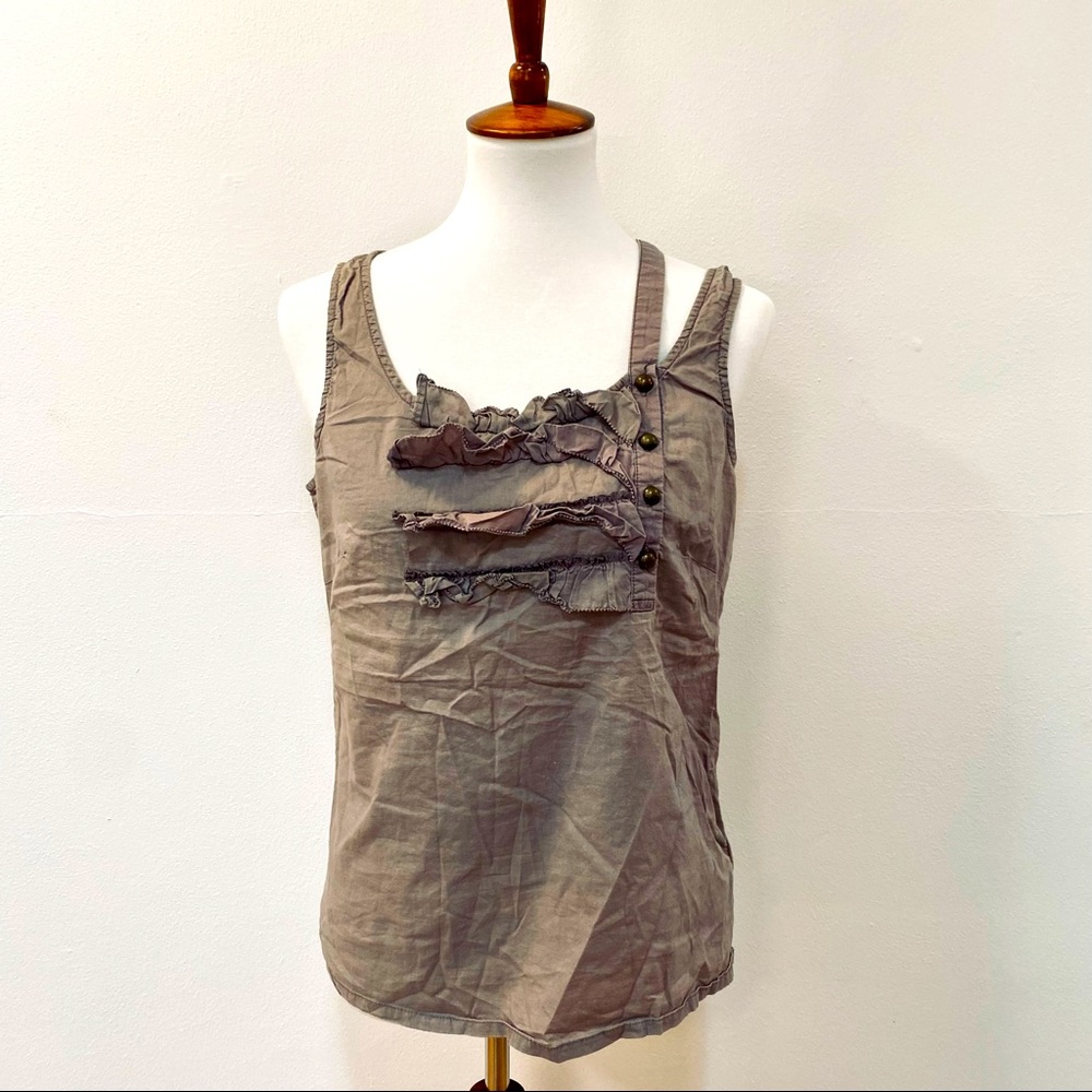 Brooklyn Industries gray asymmetrical strap ruffle tank